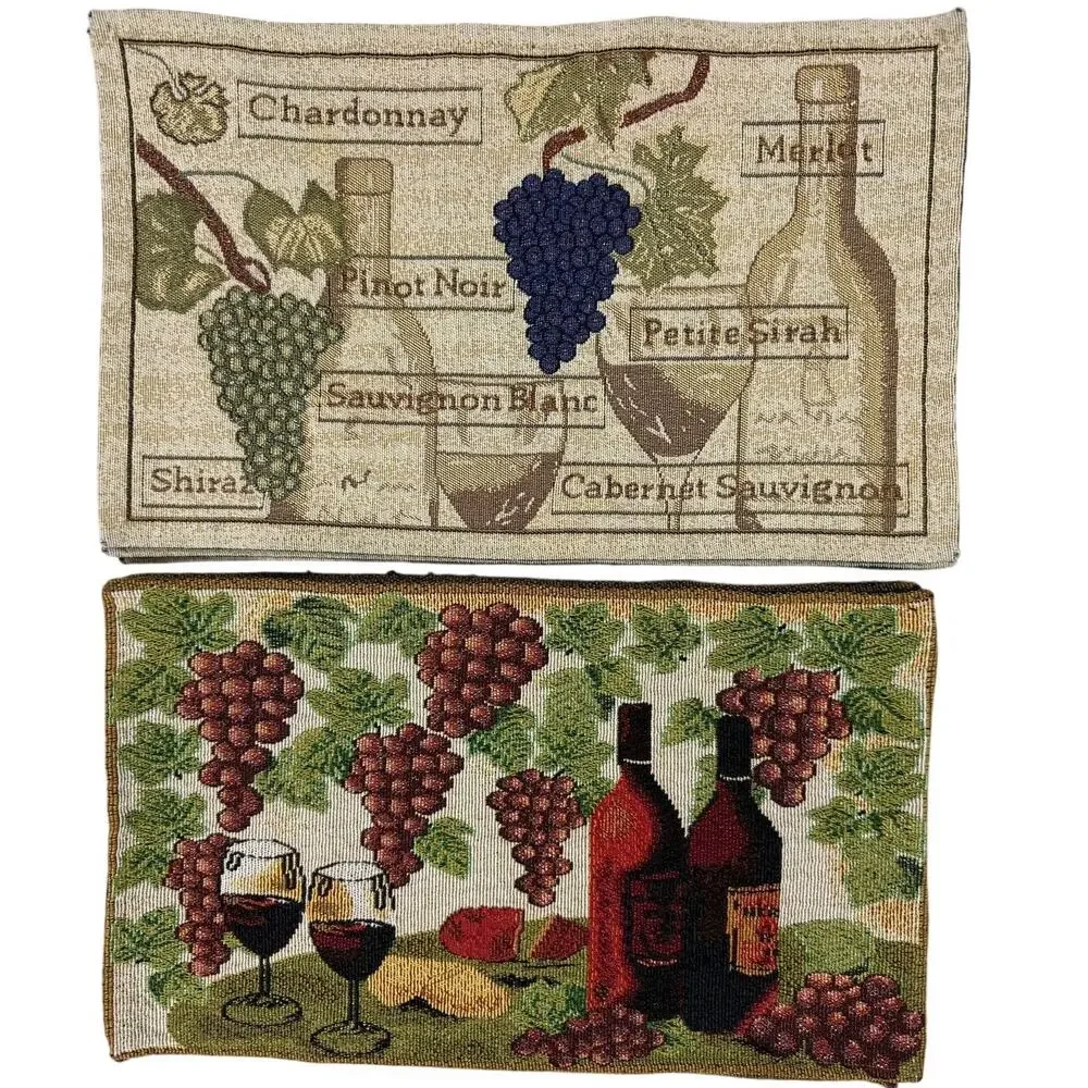 Vintage 90s Wine Grapes Tapestry Placemats Set of 8 Two Designs 18.5x11.5